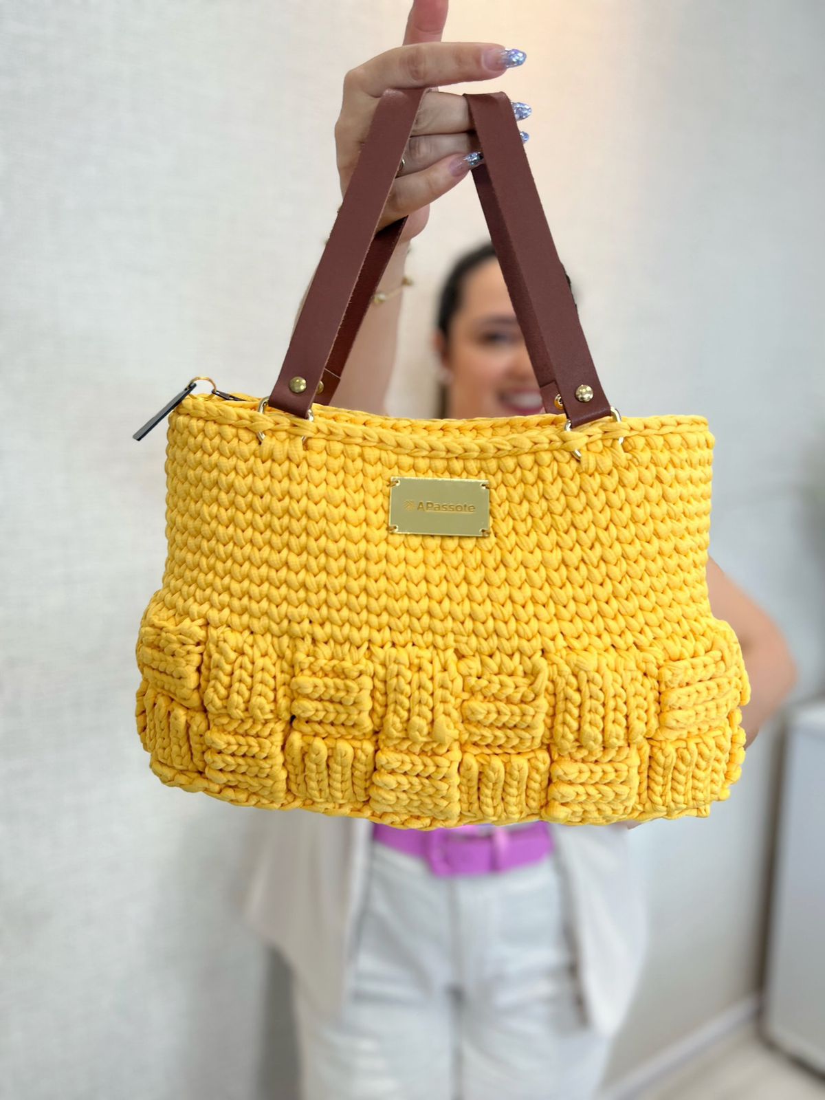 Kit da Bolsa Tote Bag com Fio de Malha