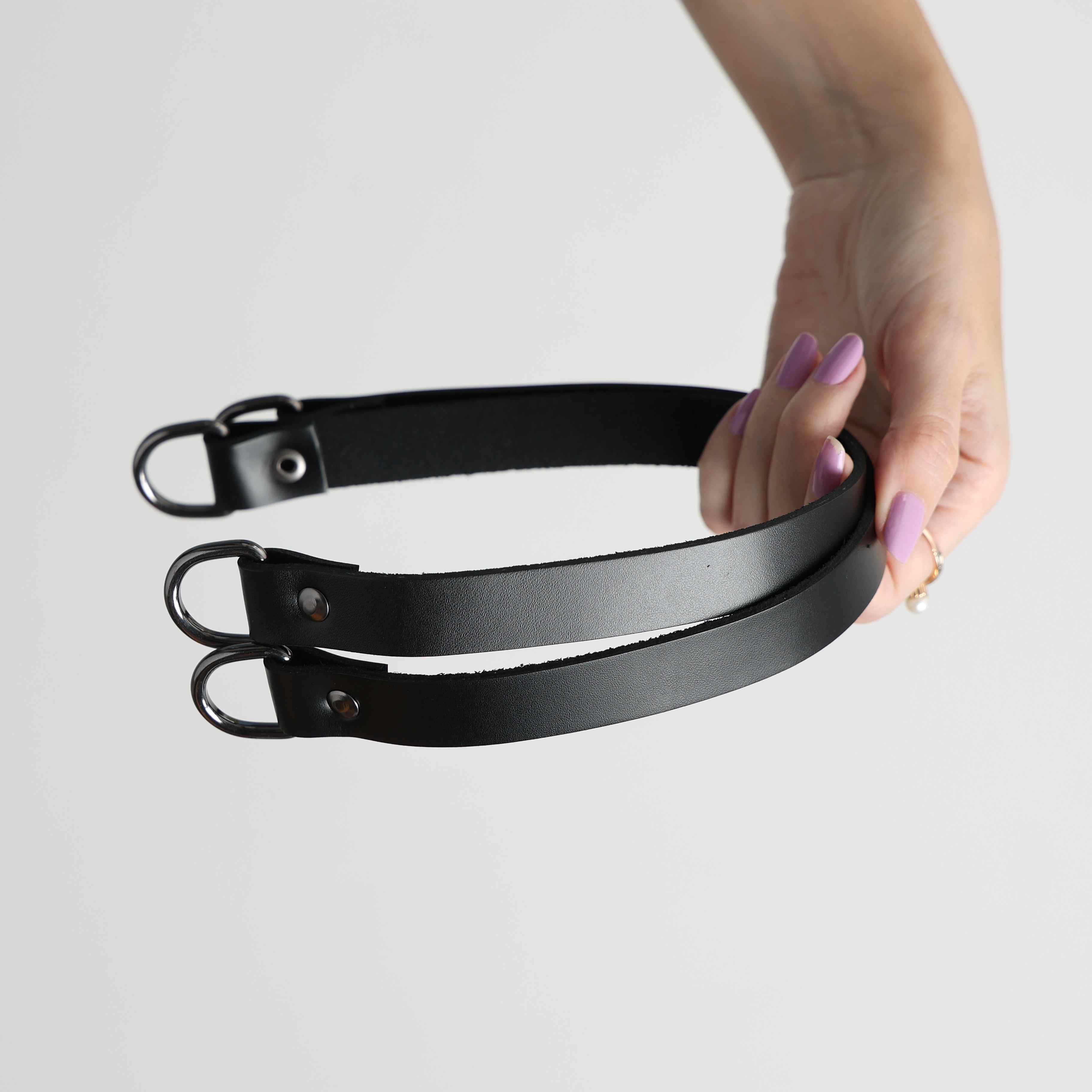 Alça de Mão Dupla em Couro Legítimo Soleta 20mm Cor:Preto/Ônix