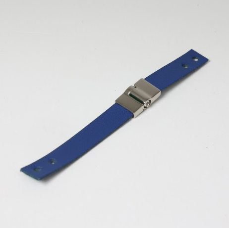 Fecho Imantado com Couro - 17cm Cor:Azul/ Prata