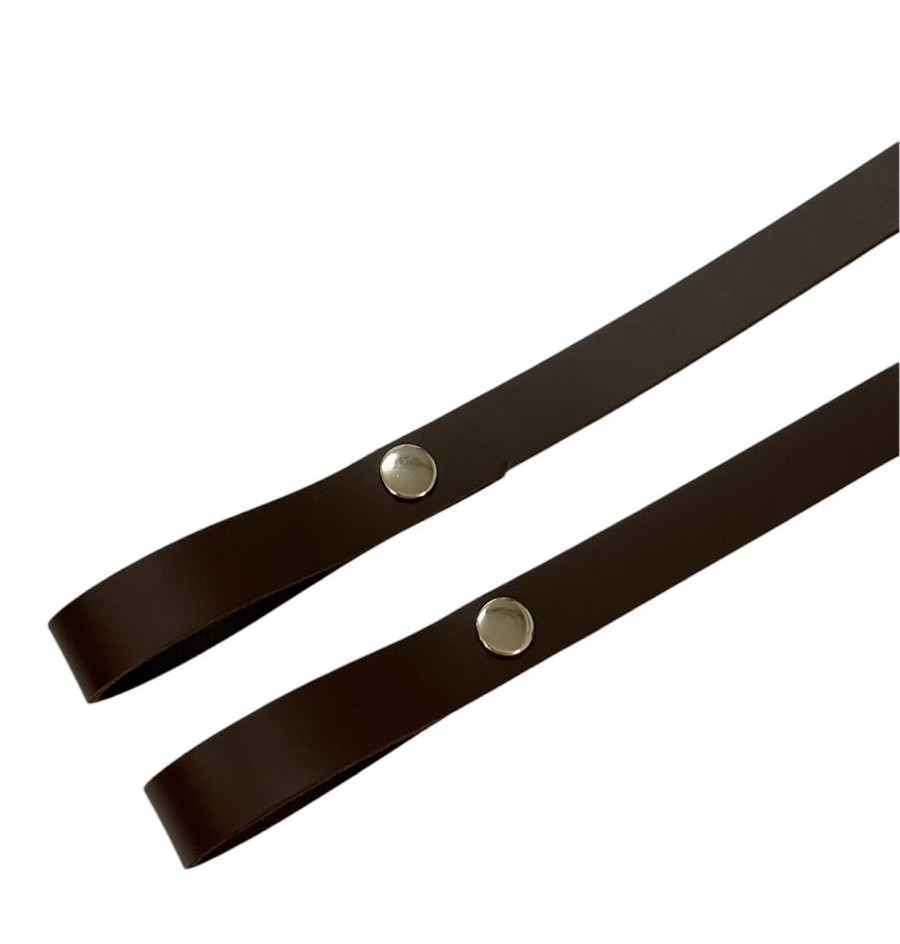 Alça Ombro Dupla com Botão de Pressão Couro Soleta 20mm Cor:Marrom/Prata