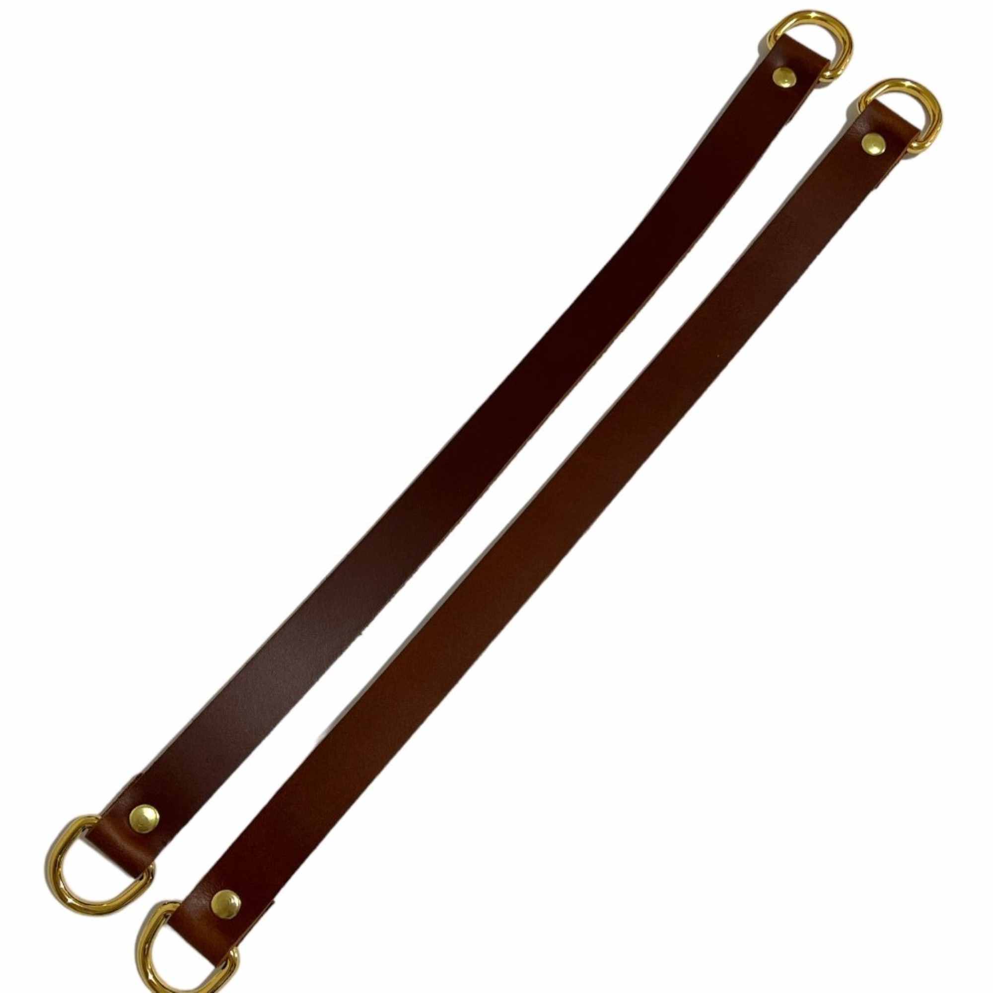 Alça de Mão Dupla em Couro Legítimo Soleta 20mm Cor:Caramelo/Ouro