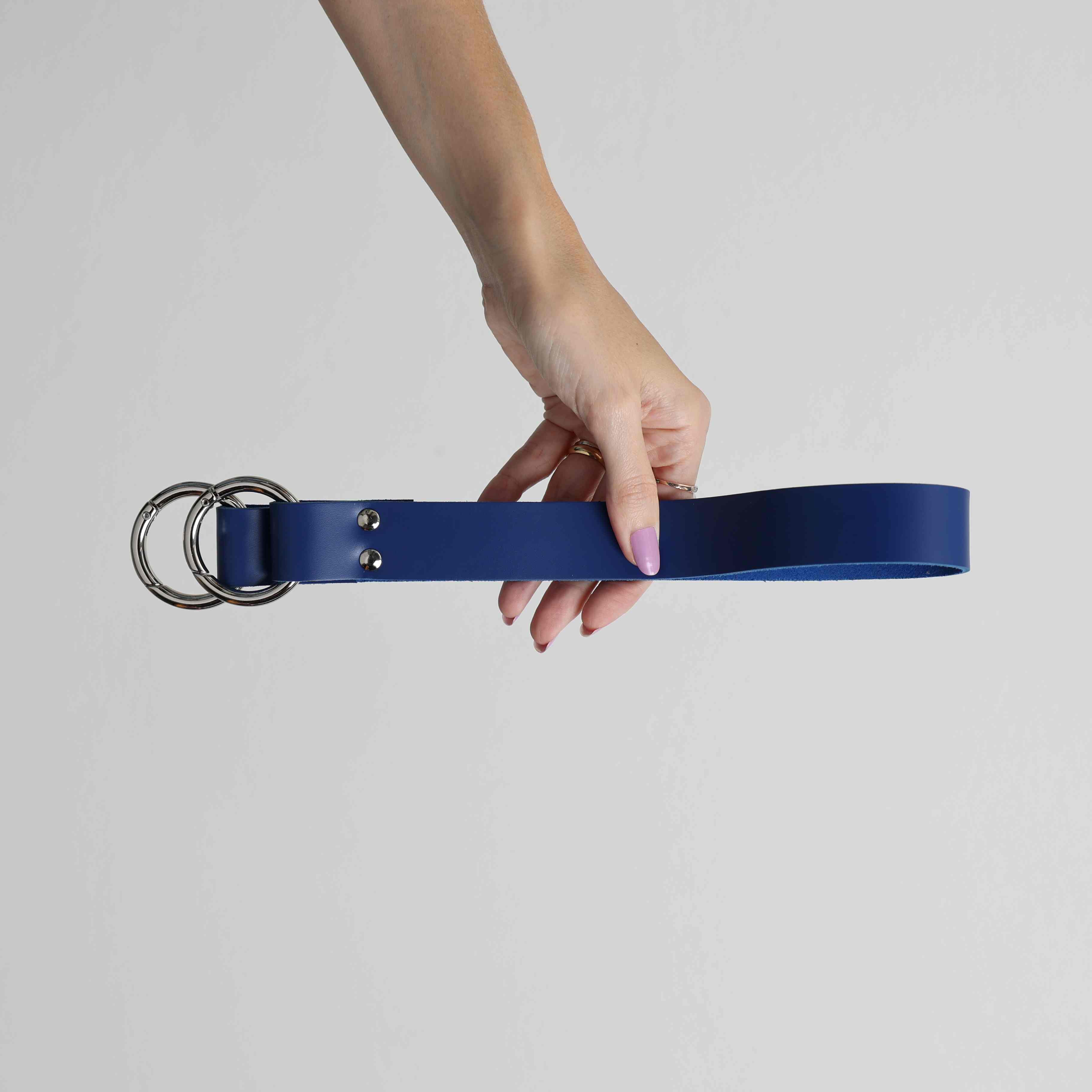 Alça Ombro de Couro Larga Cor:Azul/Prata